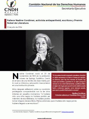 Fallece Nadine Gordimer, activista antiapartheid, escritora y Premio Nobel de Literatura