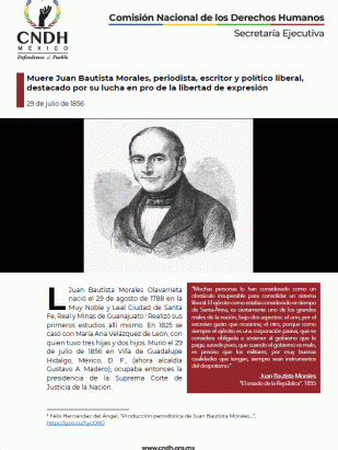 Muere Juan Bautista Morales, periodista, escritor y político liberal, destacado por su lucha en pro de la libertad de expresión