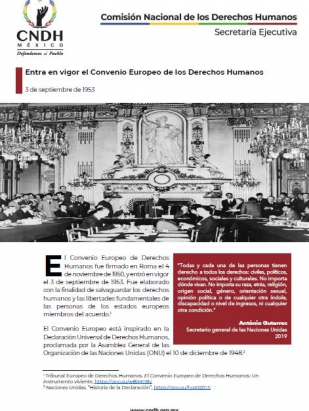 Entra en vigor el Convenio Europeo de los Derechos Humanos