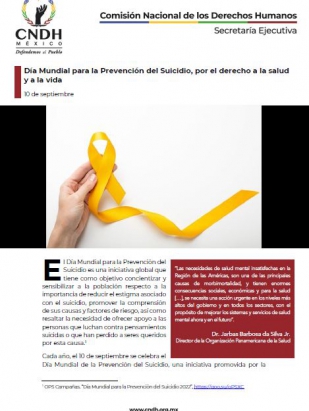Día Mundial para la Prevención del Suicidio, por el derecho a la salud y a la vida