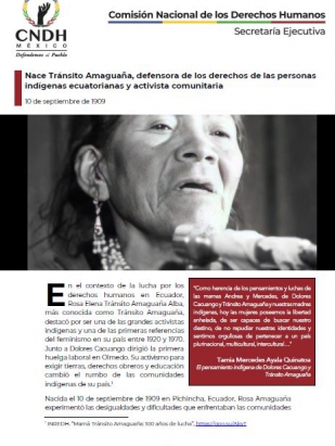 Nace Tránsito Amaguaña, defensora de los derechos de las personas indígenas ecuatorianas y activista comunitaria