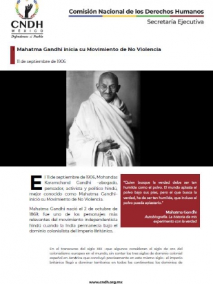 Mahatma Gandhi inicia su Movimiento de No Violencia