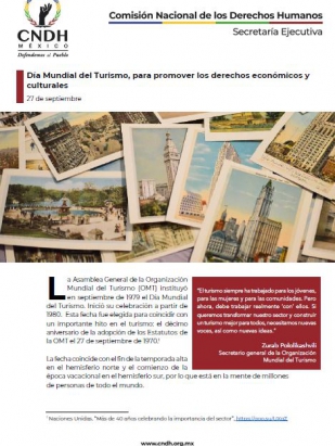 Día Mundial del Turismo, para promover los derechos económicos y culturales