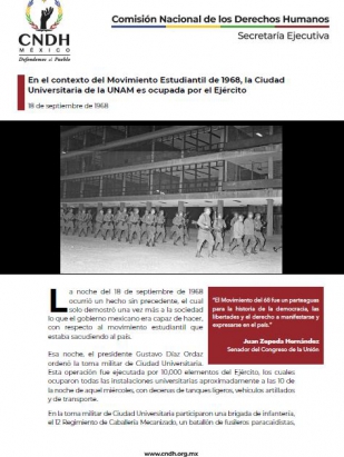En el contexto del Movimiento Estudiantil de 1968, la Ciudad Universitaria de la UNAM es ocupada por el Ejército