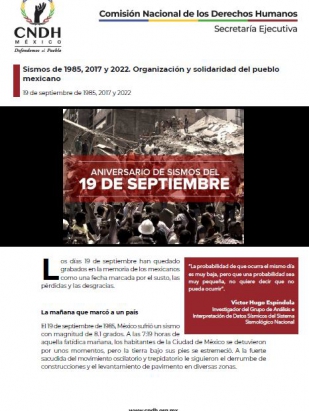 Sismos de 1985, 2017 y 2022. Organización y solidaridad del pueblo mexicano