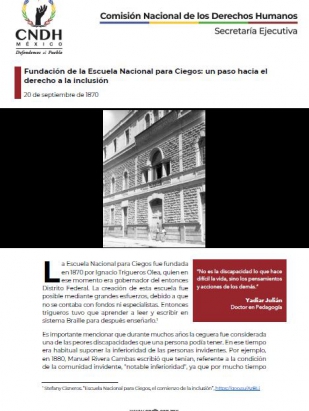 Fundación de la Escuela Nacional para Ciegos: un paso hacia el derecho a la inclusión