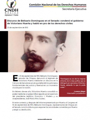 Discurso de Belisario Domínguez en el Senado: condenó el gobierno de Victoriano Huerta y habló en pro de los derechos civiles