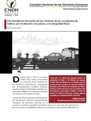 Día Mundial en Recuerdo de las Víctimas de los Accidentes de Tráfico, por el derecho a la salud y a la integridad física