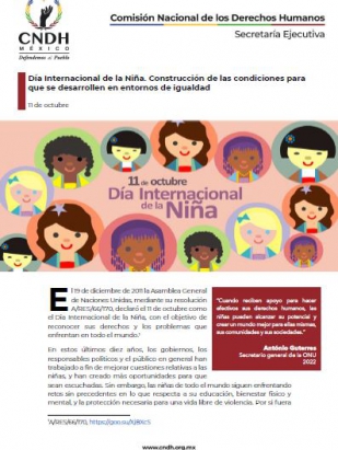 Día Internacional de la Niña. Construcción de las condiciones para que se desarrollen en entornos de igualdad