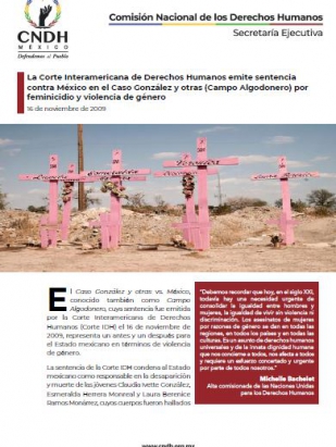La Corte Interamericana de Derechos Humanos emite sentencia contra México en el Caso González y otras (Campo Algodonero) por feminicidio y violencia de género
