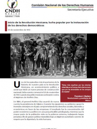 Inicio de la Revolución Mexicana, lucha popular por la instauración de los derechos democráticos