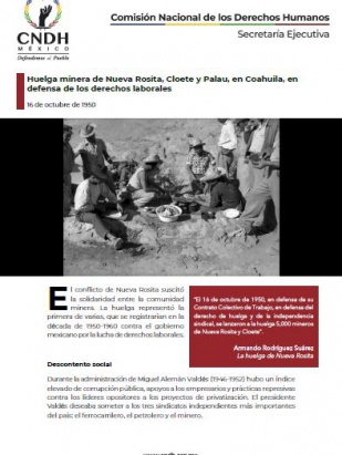 Huelga minera de Nueva Rosita, Cloete y Palau, en Coahuila, en defensa de los derechos laborales