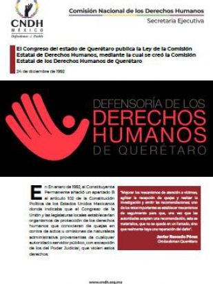 El Congreso del estado de Querétaro publica la Ley de la Comisión Estatal de Derechos Humanos, mediante la cual se creó la Comisión Estatal de los Derechos Humanos de Querétaro