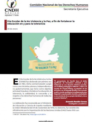 Día Escolar de la No Violencia y la Paz, a fin de fortalecer la educación en y para la tolerancia