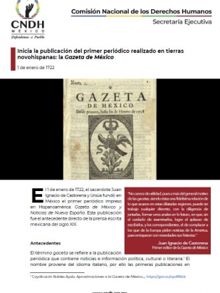 Inicia la publicación del primer periódico realizado en tierras novohispanas: la Gazeta de México
