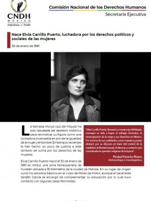 Nace Elvia Carrillo Puerto, luchadora por los derechos políticos y sociales de las mujeres