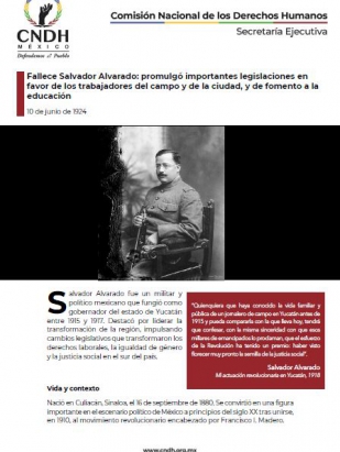 Fallece Salvador Alvarado: promulgó importantes legislaciones en favor de los trabajadores del campo y de la ciudad, y de fomento a la educación
