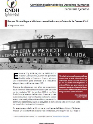 Buque Sinaia llega a México con exiliados españoles de la Guerra Civil