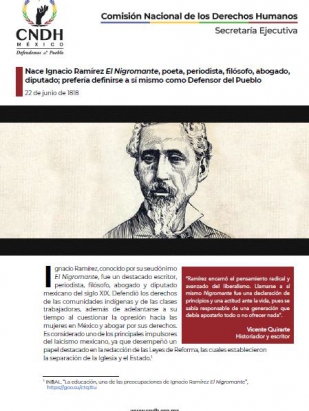 Nace Ignacio Ramírez El Nigromante, poeta, periodista, filósofo, abogado, diputado; prefería definirse a sí mismo como Defensor del Pueblo