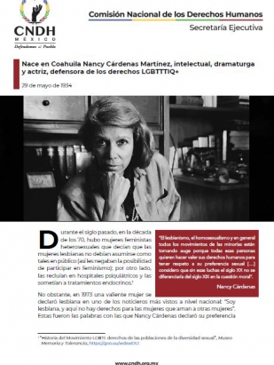 Nace en Coahuila Nancy Cárdenas Martínez, intelectual, dramaturga y actriz, defensora de los derechos LGBTTTIQ+