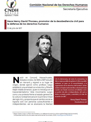 Nace Henry David Thoreau, promotor de la desobediencia civil para la defensa de los derechos humanos