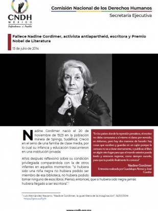 Fallece Nadine Gordimer, activista antiapartheid, escritora y Premio Nobel de Literatura