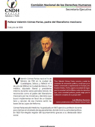 Fallece Valentín Gómez Farías, padre del liberalismo mexicano