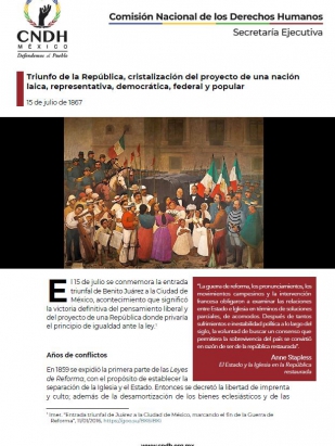 Triunfo de la República, cristalización del proyecto de una nación laica, representativa, democrática, federal y popular