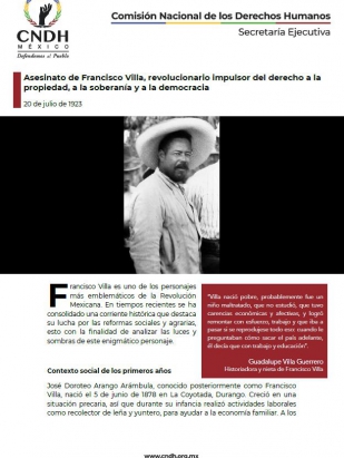 Asesinato de Francisco Villa, revolucionario impulsor del derecho a la propiedad, a la soberanía y a la democracia