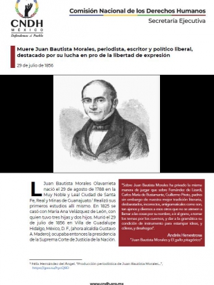 Muere Juan Bautista Morales, periodista, escritor y político liberal, destacado por su lucha en pro de la libertad de expresión