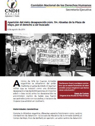 Aparición del nieto desaparecido núm. 114: Abuelas de la Plaza de Mayo, por el derecho a ser buscado
