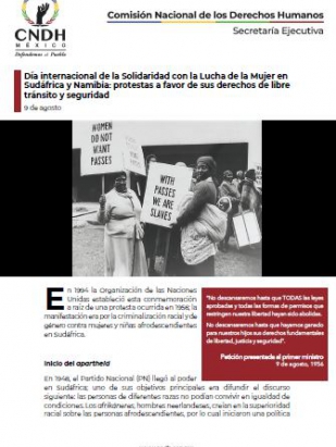 Día internacional de la Solidaridad con la Lucha de la Mujer en Sudáfrica y Namibia: protestas a favor de sus derechos de libre tránsito y seguridad