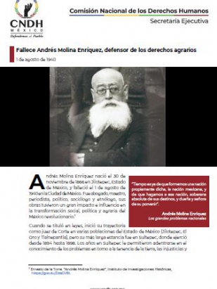 Fallece Andrés Molina Enríquez, defensor de los derechos agrarios
