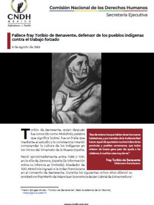 Fallece fray Toribio de Benavente, defensor de los pueblos indígenas contra el trabajo forzado