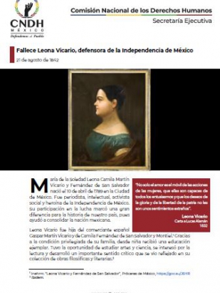 Fallece Leona Vicario, defensora de la Independencia de México