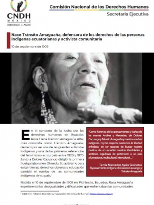 Nace Tránsito Amaguaña, defensora de los derechos de las personas indígenas ecuatorianas y activista comunitaria