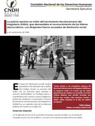 La policía reprime un mitin del Movimiento Revolucionario del Magisterio (MRM), que demandaba el reconocimiento de los líderes democráticos. Los dirigentes fueron acusados de disolución social