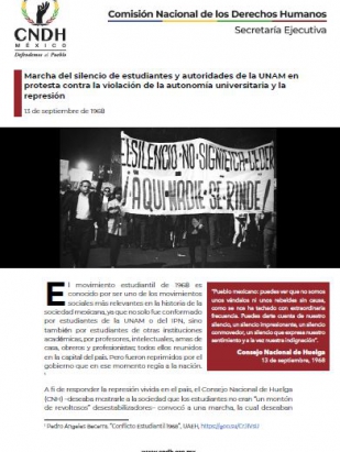 Marcha del silencio de estudiantes y autoridades de la UNAM en protesta contra la violación de la autonomía universitaria y la represión