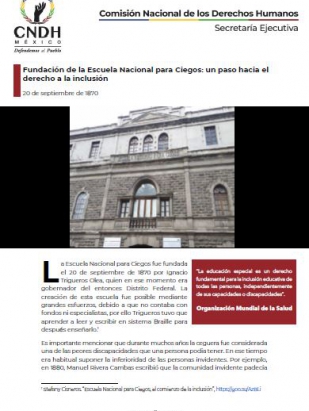 Fundación de la Escuela Nacional para Ciegos: un paso hacia el derecho a la inclusión