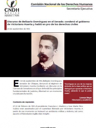 Discurso de Belisario Domínguez en el Senado: condenó el gobierno de Victoriano Huerta y habló en pro de los derechos civiles