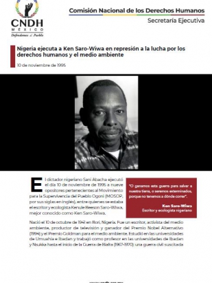 Nigeria ejecuta a Ken Saro-Wiwa en represión a la lucha por los derechos humanos y el medio ambiente