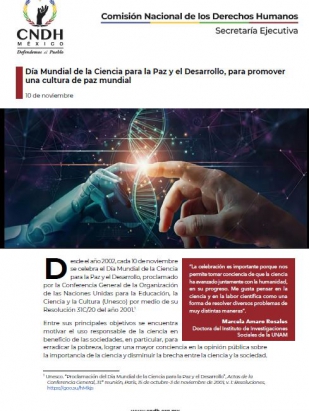 Día Mundial de la Ciencia para la Paz y el Desarrollo, para promover una cultura de paz mundial