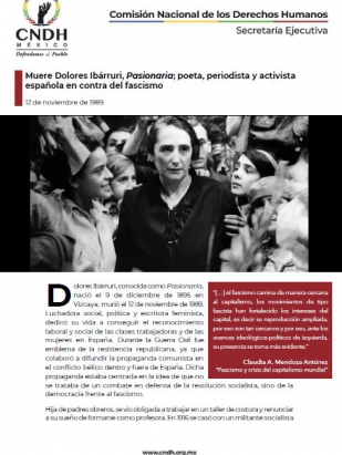 Muere Dolores Ibárruri, Pasionaria; poeta, periodista y activista española en contra del fascismo