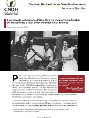 Asesinato de las hermanas Patria, Minerva y María Teresa Mirabal, por su activismo a favor de los derechos de las mujeres
