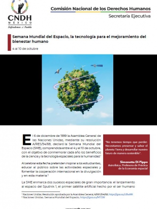 Semana Mundial del Espacio, la tecnología para el mejoramiento del bienestar humano