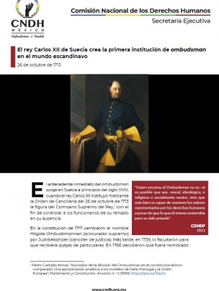 El rey Carlos XII de Suecia crea la primera institución de ombudsman en el mundo escandinavo