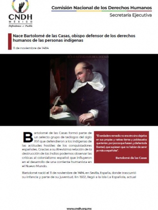 Nace Bartolomé de las Casas, obispo defensor de los derechos humanos de las personas indígenas