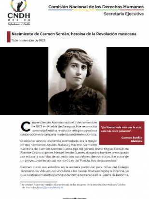 Nacimiento de Carmen Serdán, heroína de la Revolución mexicana