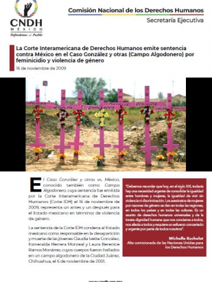 La Corte Interamericana de Derechos Humanos emite sentencia contra México en el Caso González y otras (Campo Algodonero) por feminicidio y violencia de género