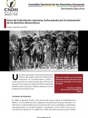 Inicio de la Revolución mexicana, lucha popular por la instauración de los derechos democráticos